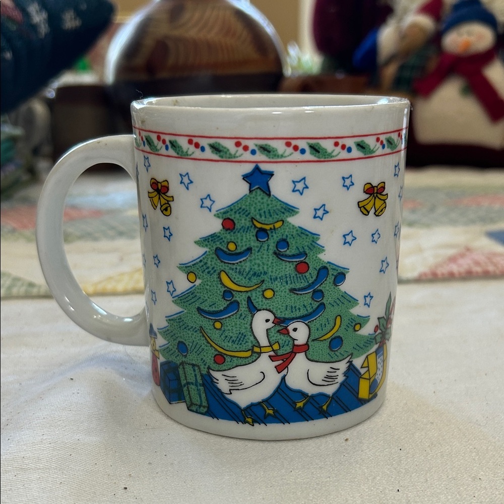 Festive Christmas Mug with Geese and Tree
